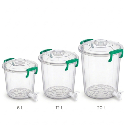 Recipiente de 6 lts, 12 lts, 20 lts transparente con valvula